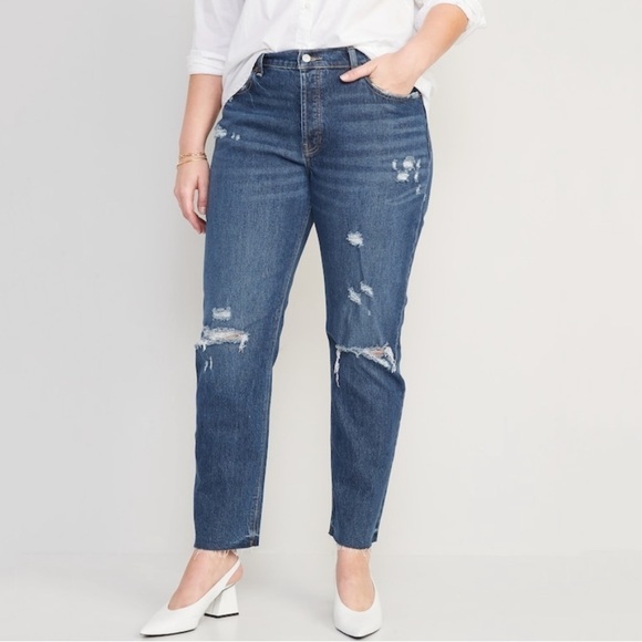 NWT Old Navy High Rise Slouchy Slim Straight Ripped Jeans In Zuri - Picture 2 of 11